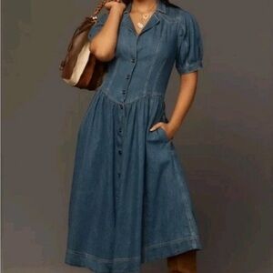 Anthropology Pilcro Short-Sleeve Denim Midi Shirt Dress Sz 10